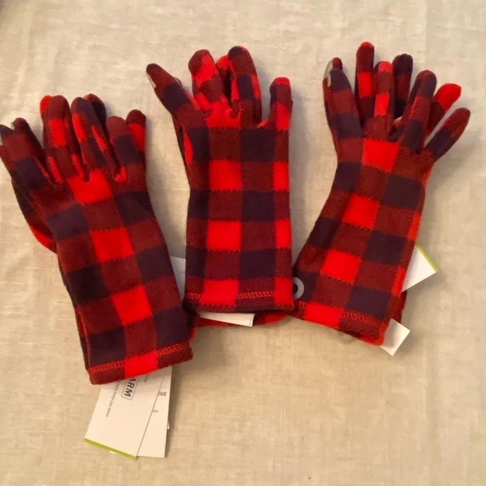 Red and Black Buffalo Plaid Fleece Gloves
